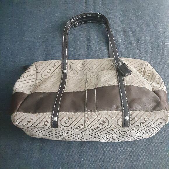 Coach Print Brown Khaki Purse Handbag Satchel H0832-F12254 - Picture 1 of 13